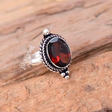 Red Faceted Garnet Gemstone 925 Sterling Silver Ring For One Person Gift Jewelry