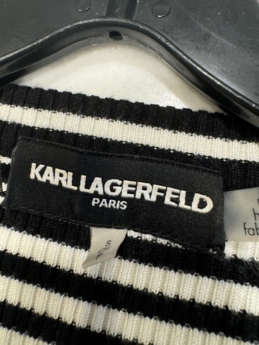 Karl Lagerfeld Paris Women’s Black & White Stripe Sweater Scoop Neck Sz S/P - Picture 4 of 7