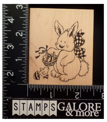PSX Rubber Stamps G-2672 EASTER BUNNY HOLDING BASKET HATCHING BABY CHICK #2520