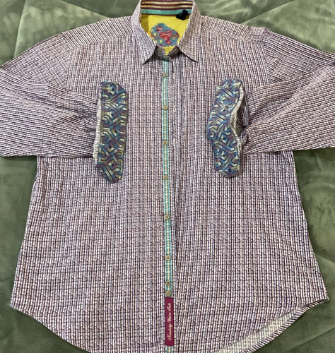 Robert Graham Paisley Embroidered L/S Multi-Color Striped Dress Shirt Size Large