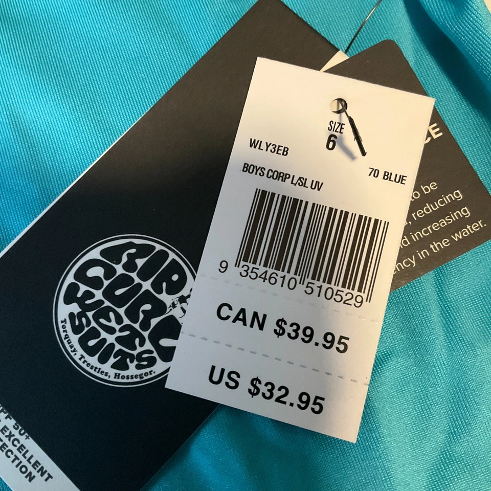 Camisetas antidesgarro Rip Curl protección contra erupciones niños talla 6 azul manga larga y corta 2 camisas Foto 4 de 4