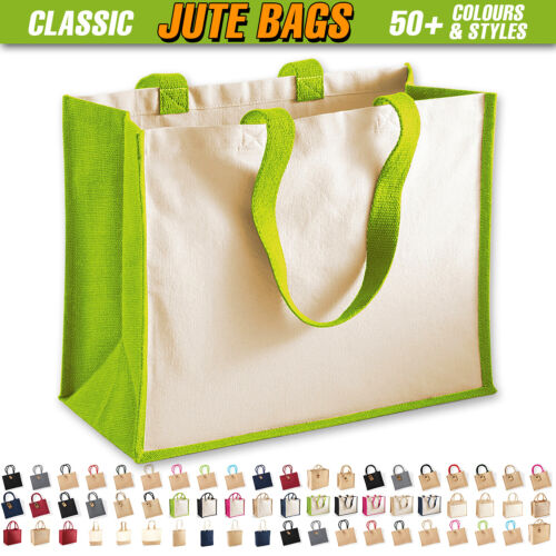 Classic Jute Shopper Bag Hessian Burlap Reusable Woven Tote Shopping Carrier - Picture 3 of 57