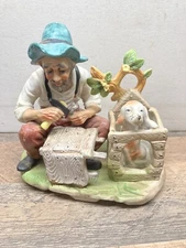 Vintage Norleans Japan Bisque Porcelain Old Man & Dog Figurine - Missing Knife