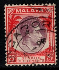 Malaya Straits Settlements 1937 1941 King George VI 25c SG286 Used