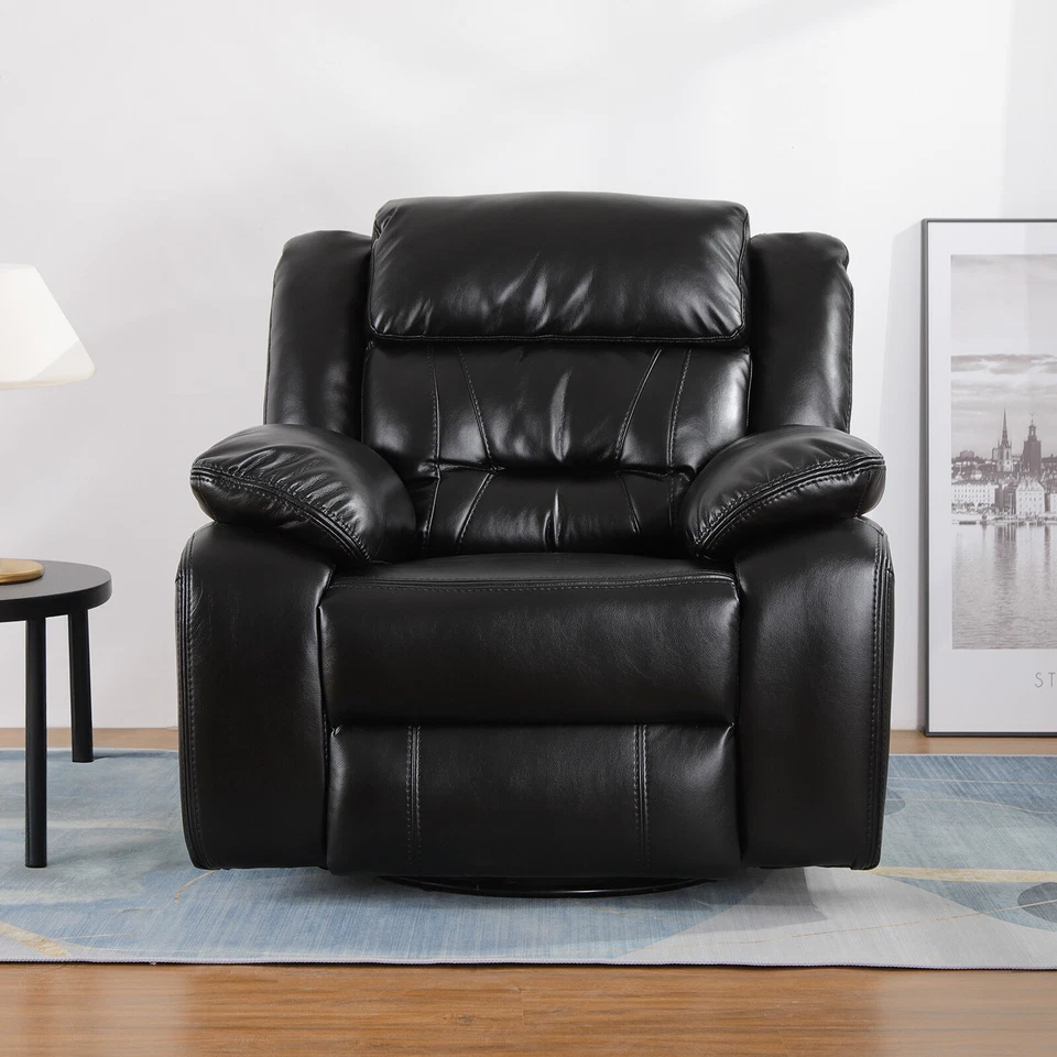 Cadeira de balanço giratória moderna reclinável de couro ecológico reclinável manual sofá único nova - Imagem 3 de 4