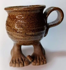 Pottery Tea Coffee Mug , Bare, Ugly, Troll Hobbit Feet Brown Whimsical Fun Gift 