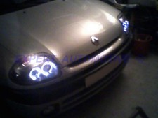 FARI ANTERIORI CROMO ANGEL EYES L LED PER RENAULT CLIO 2 DAL 1998 -- 2001