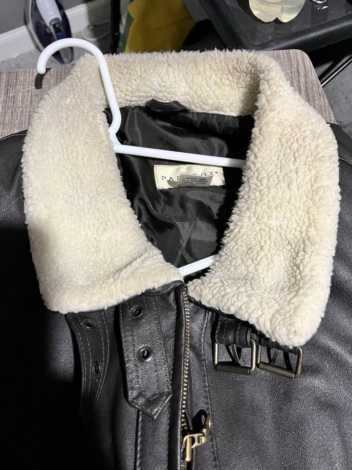 Chaqueta de cuero de piel de oveja de piel de oveja 'PARADOX' MARRÓN Flight Aviator Bomber XL Foto 4 de 4