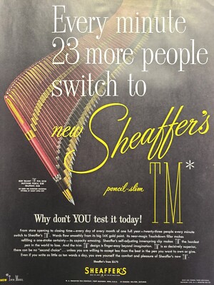 Scheaffer's New Valiant Pencil-Thin Ink Pen Fort Madison Vintage Print Ad 1952