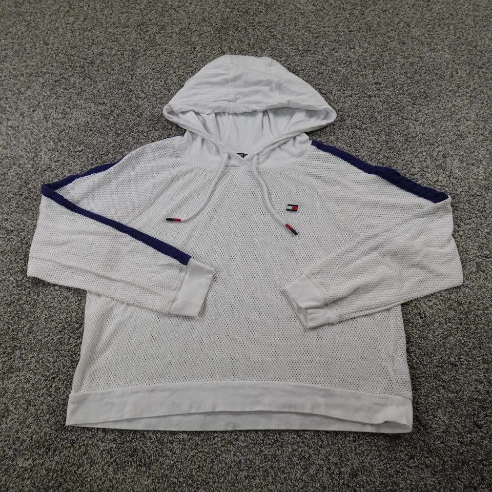 Tommy Hilfiger Sudadera con Capucha Mujer L Blanco Malla Deportiva Sudadera Atlética Gimnasio Entrenamiento Foto 2 de 4