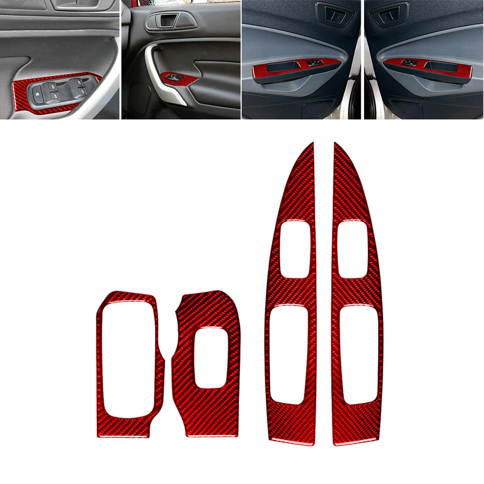 Kit de cubierta interior completo de fibra de carbono rojo 66 piezas para Ford Fiesta 2011-15 Foto 3 de 4