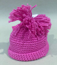 Cute Crocheted Pink Pom Pom Cuffed Beanie for Babies New with Tags One-of-a-Kind