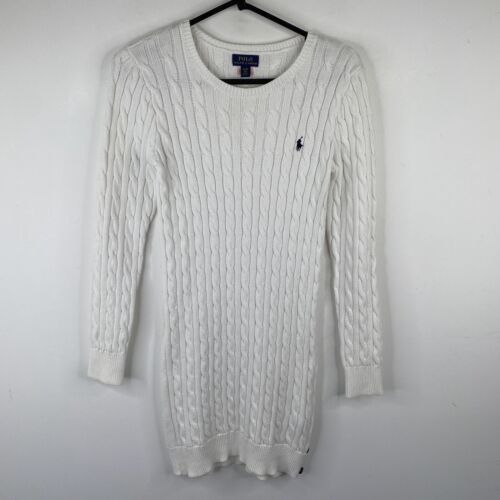 Polo Ralph Lauren Tunic Dress Jumper Womens S Youth XL White Cable Knit - Foto 1 di 14