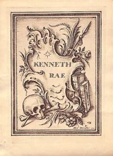 Ex Libris Bookplate Designed by Rex Whistler for Kenneth Rae 1931