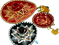 MEXICAN SOMBREROS Mariachi Hats Embroidered Sequins Souvenir Vtg Doll Size LOT