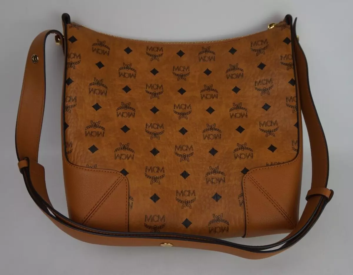 Mcm Medium Aren Coated Canvas Crossbody Bag in Cognac