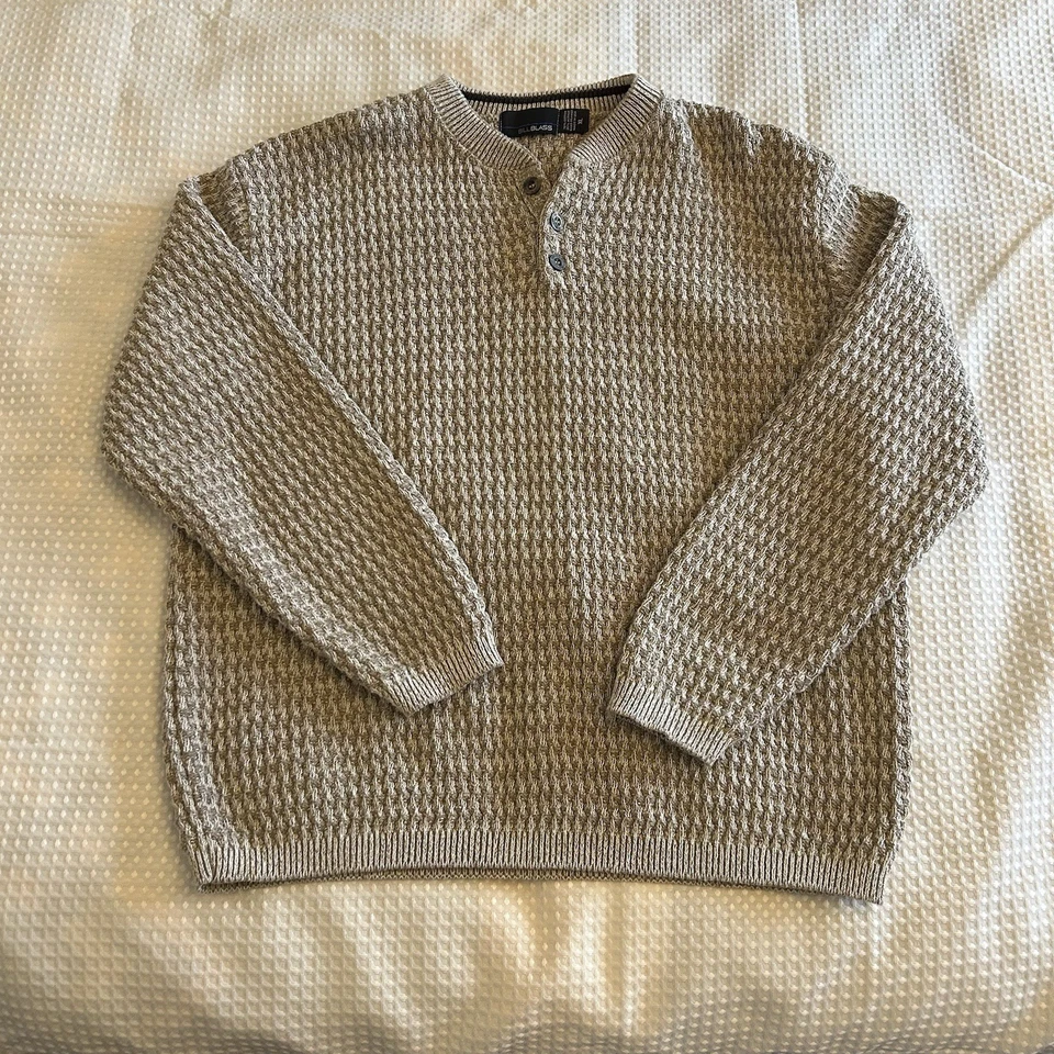Suéter Bill Blass Para Hombres XL Tejido Cuello Redondo Pullover 3 Botones - De Colección Foto 3 de 4