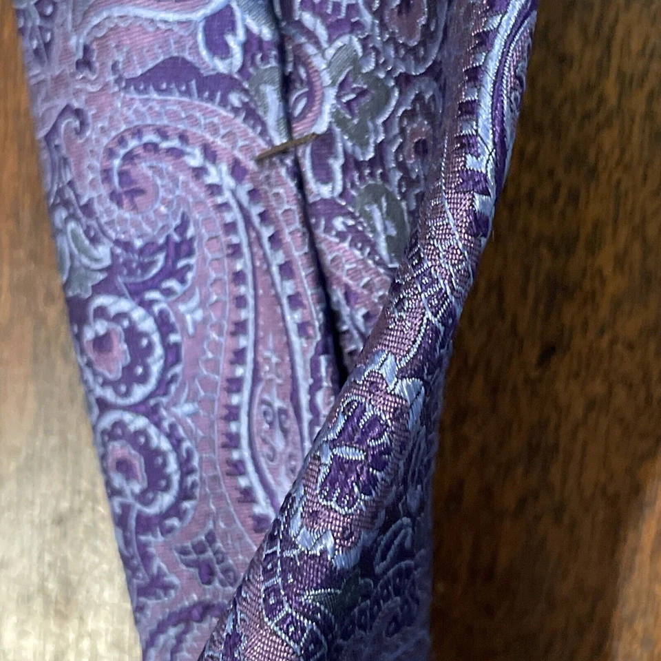Black Brown 1826 Mens Tie Silk Purple Satin Paisley Dress Suit Necktie - 60” - Image 4 of 4