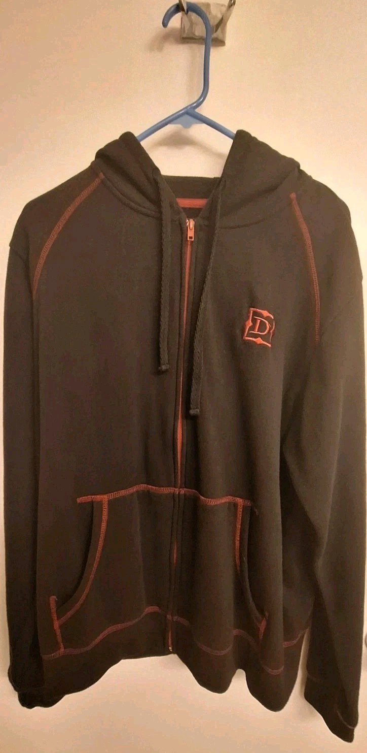 DIABLO GAME Blizzard Entertainment Hoodie LARGE Black Front Logo Embroidery 