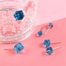 925 Sterling Silver Blue Cube Crystal HYPOALLERGENIC Stud Post CZ Earrings J7