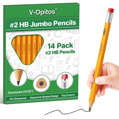 Jumbo #2 HB Pencils - 14 Pack Triangle Pre-sharpened Wood-Cased Pencils with ...