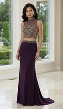 NWT Alyce Paris 2-Pc Beaded Prom Dress Eggplant Gold Style 6554- Size 4 650