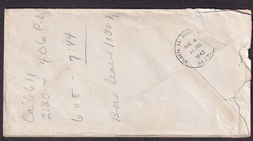 WWII air mail special delivery cover Lt Col T J Cross War Dept Fort Jackson SC - Imagen 2 de 2