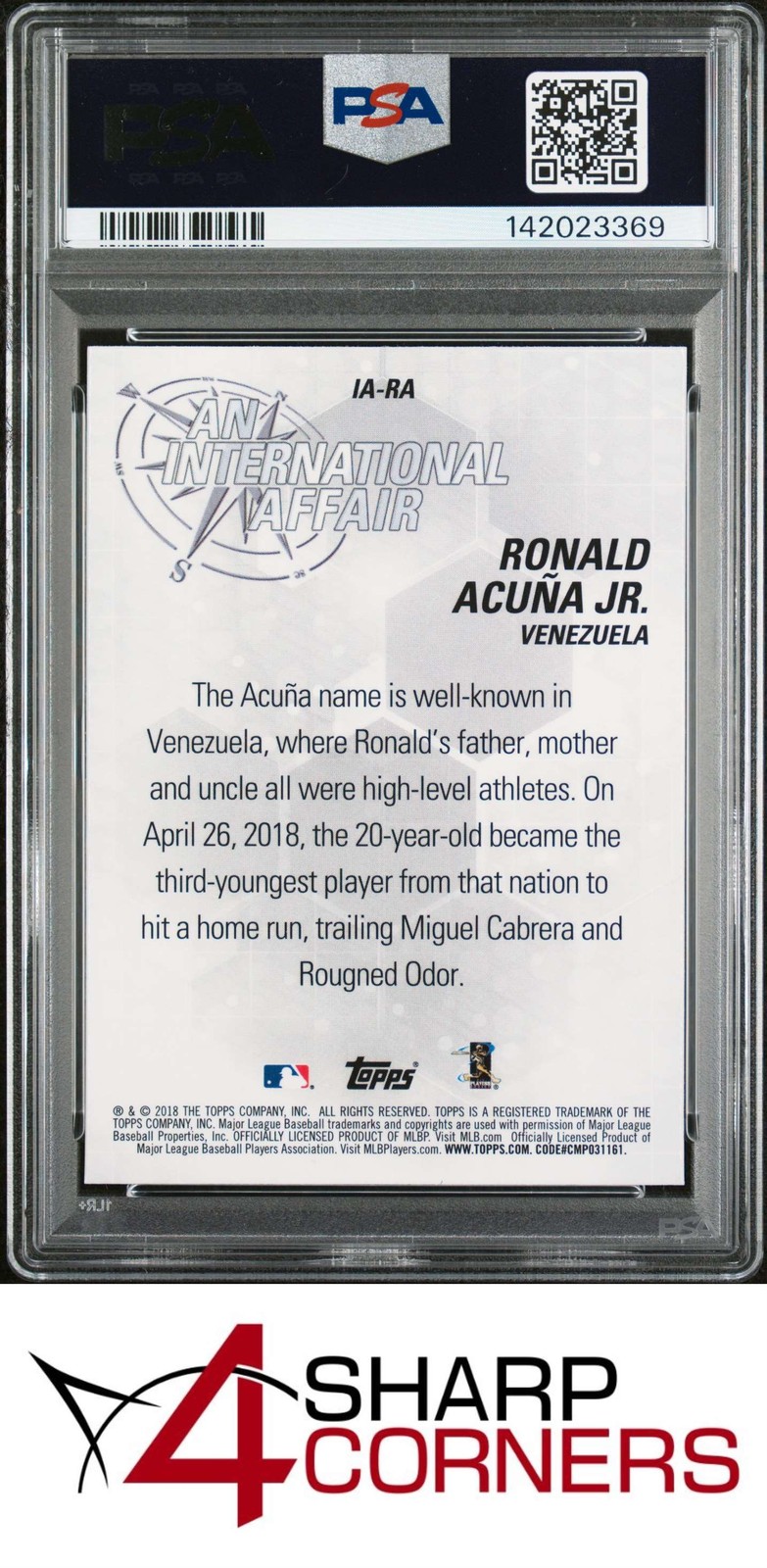 2018 TOPPS CHROME UPDATE INTERNATIONAL AFFAIR #IA-RA RONALD ACUNA JR. RC PSA 10 view 2