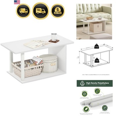 Modern Coffee Table White Open Shelf 2-Tier Rectangular Minimalist