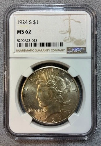 1924 S Peace Silver Dollar NGC MS 62