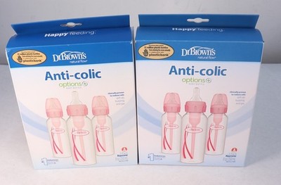 Lot 2 Dr. Brown's 8 oz Options +Anti-colic Narrow Bottles 3 Packs (6 Total) New