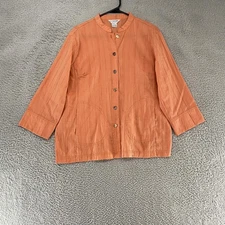 Citron Santa Monica Top Womens Petite Large Orange Mandarin Collar Bamboo Asian