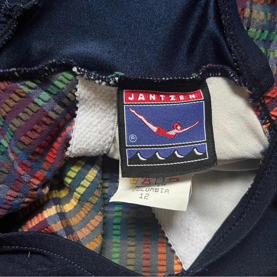 Maiô Feminino Vintage 12 Madras Xadrez Azul Marinho Vermelho Preppy Seersucker Clássico - Imagem 3 de 4