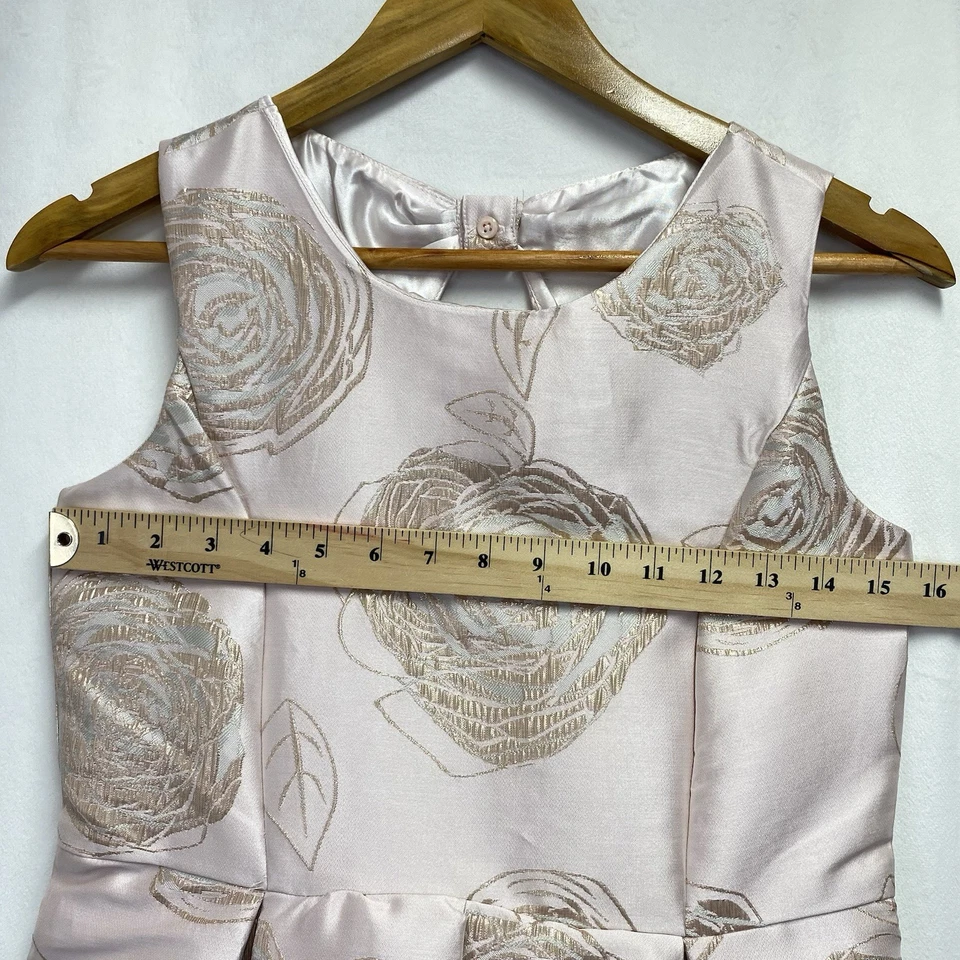 Место без рукавов Jacquard Fit & Flare платье девочек 16 румяна металлический цветочный новый - Изображение 3 из 4