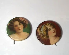 2 VINTAGE CELLULOID PINBACK BEAUTIFUL WOMEN