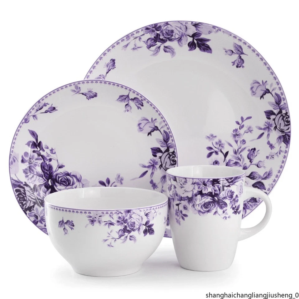 Juego de vajilla de gres rosa púrpura, 16 piezas Foto 2 de 4