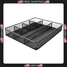 Amazon Basics Metal Mesh Desk Organizer with 6 Compartments, Anti-Slip Pen