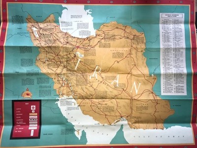 1950s IRAN PERSIA Map & TRAVEL BROCHURE Vintage Tehran 27'' x 21'' RARE Shah
