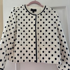 J. CREW Jacket in Polka Dot Textured Lady Jacket Size 16 White Navy New