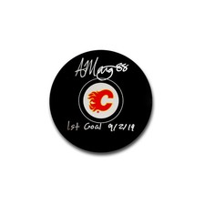 Andrew Mangiapane Calgary Flames Autographed Hockey Puck Inscribed 1st Goal
