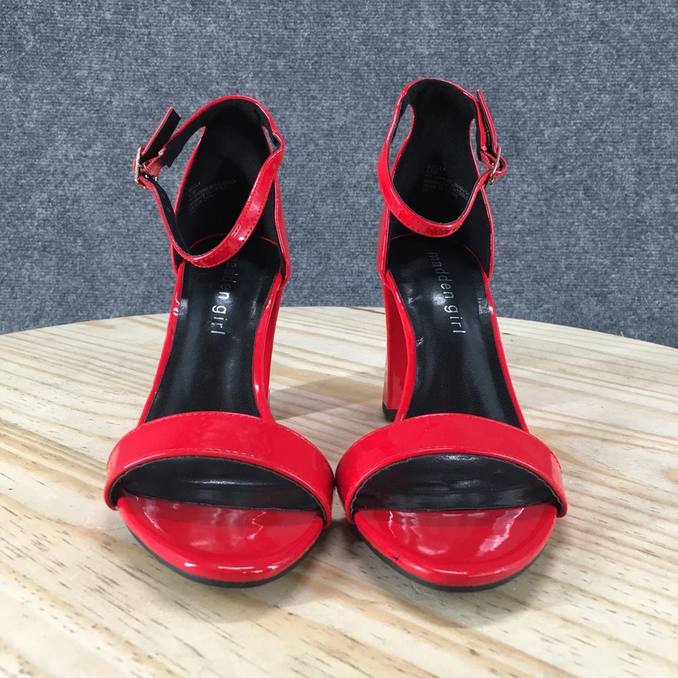 Sandalias Madden Girl para mujer 5,5 M Beella correas al tobillo rojas imitación cuero tacones NUEVAS Foto 4 de 4