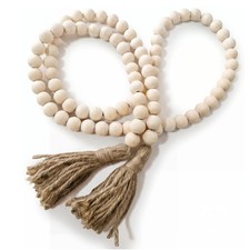 RGB World Farmhouse Beads Long Length Solid Wood Bead Boho Tassel Garland - R...