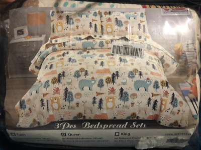 New Lodge Queen Bedspread Coverlet Quilt Sham Set Rustic Bear Deer Explore
