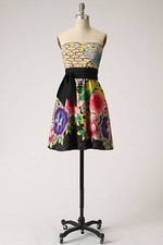 4 New Anthropologie Archival Collection Strapless "Painted Lotus Dress"  
