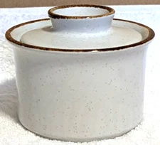 Vintage Stoneybrook Stoneware Sugar Bowl with Lid Gold Rim From Japan