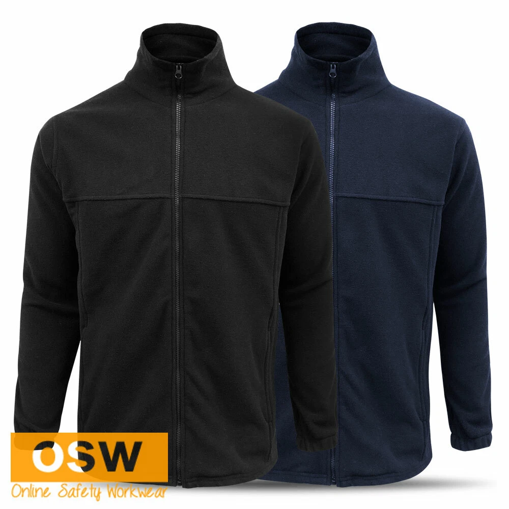 Mens Modern Black Navy FULL Zip Plain Polyester FLEECE Casual Work Jacket PF630
