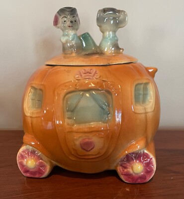 Brush McCoy Pottery Cinderella Coach Pumpkin Cookie Jar Mouse Handles W-32 RARE