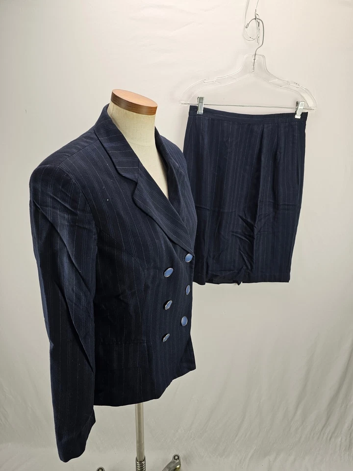 Terno saia Saville feminino peito duplo listra azul 10 - Imagem 2 de 4