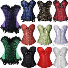 Womens Bridal Basque Gothic Sexy Lingerie Lace Up Satin Corset Bustier Top S-6XL
