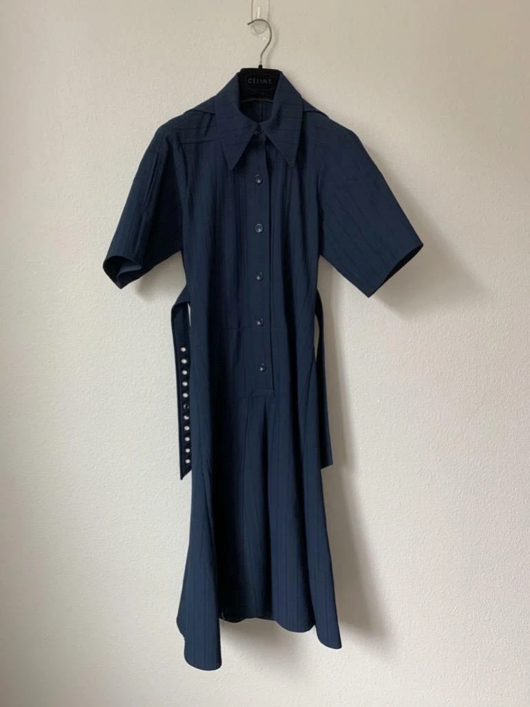 CELINE Lineare Jacquard Camicia Abito Navy Inverno '17 Oldine Celine Phoeb Ph